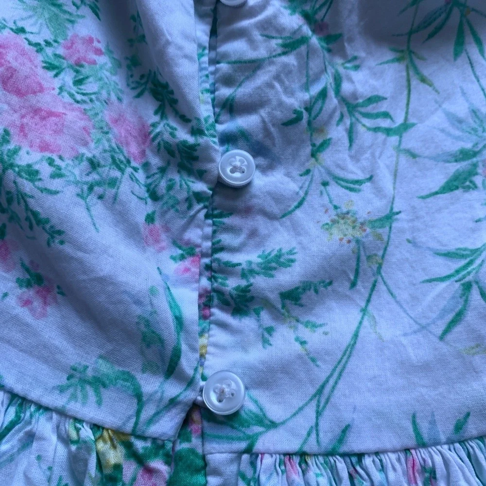 Janie and Jack Girls' White Pink Green Floral Ruffle Sleeve Tiered Sundress Sz 8